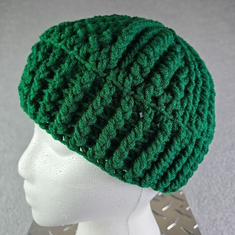 Handmade Knit Beanie Hat OSFM Green